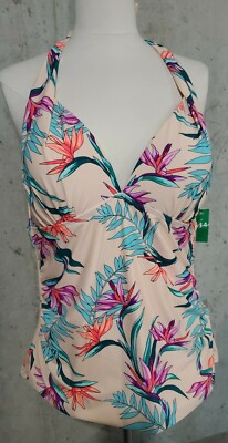 DIP~NWT~Womens L~tankini swimsuit top~ Pink and floral print~Halter Top-image