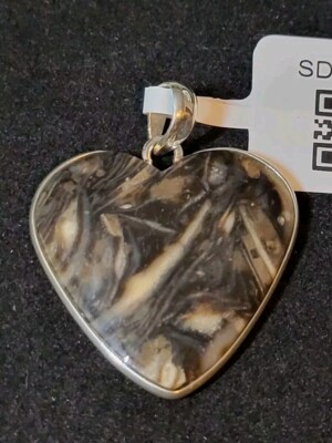 Heart Natural Bat Cave Jasper 925 Sterling Silver Pendant Jewelry 2896-image