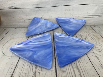 Triangle Shaped Studio Art Fused Glass Dishes 4 Plates Mid-Century Modern Funky-image