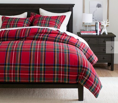 POTTERY BARN STEWART PLAID COTTON DUVET COVER, KING/CAL KING ~ RED-image