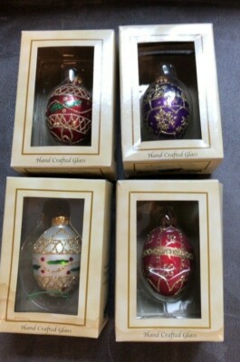 Designers Studio Hand Crafted  Glass Ornament NIB w/Tags 4 eggs YS-image