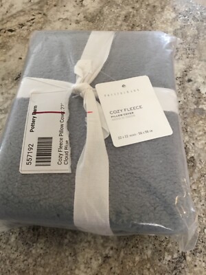 Pottery Barn Cozy Fleece Pillow Cover Cloud Blue  22 X 22 New-image