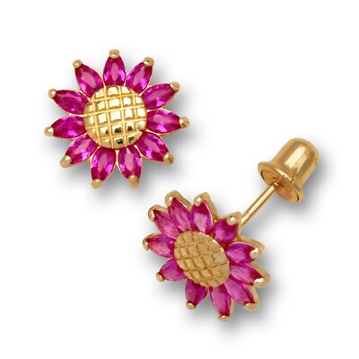14K Yellow Gold Adorable Daisy Shaped Gorgeous Studs Earrings for Women-image