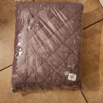 NEW S/3 Pottery Barn Belgian Flax Linen Diamond EURO shams FIG purple -image