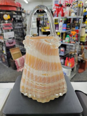 Vintage Multicolored Hand Blown Studio Art Glass Purse Shaped Vase Planter -image