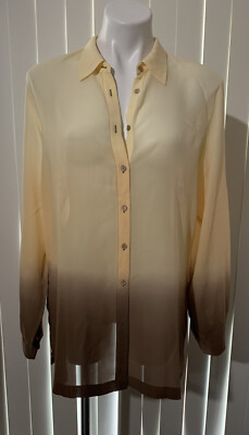 Tommy Bahama Nwt Silk Womens Dip Dyed Shirt Dark Cafe Button up S L $110-image