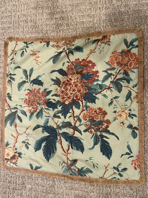 POTTERY BARN Throw Pillow Euro 24in Sham Floral Beige Fringe Velveteen NWOT-image