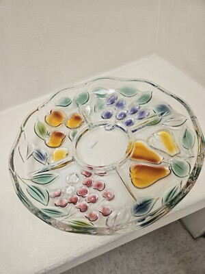 Vtg Mikassa Fruit Decor Glass Platter Chip & Dip or Veggie 12