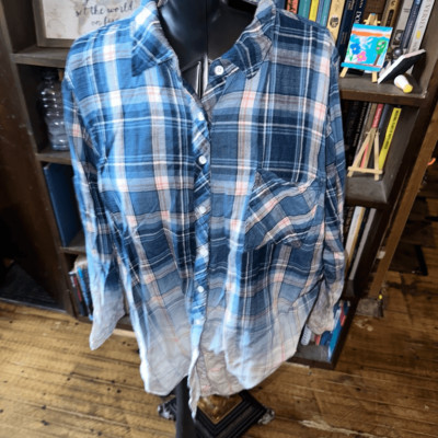 Torrid plaid acid wash dipped 1x button down shirt-image