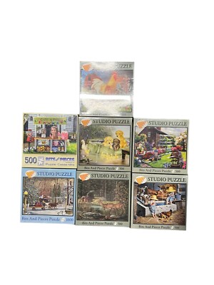 Bits and Pieces 500 and 1000 Piece Puzzle Lot Studio Shaped Jigsaw Lot of 7 NEW-image