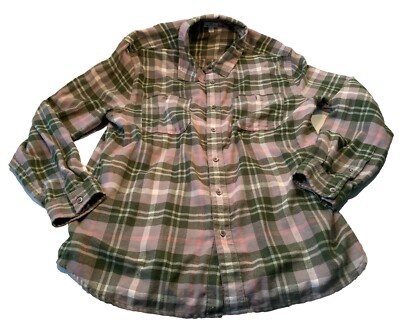 dip Eco-Friendly Men's L Women's 1X Plus Green Pink Plaid Flannel Shirt-image