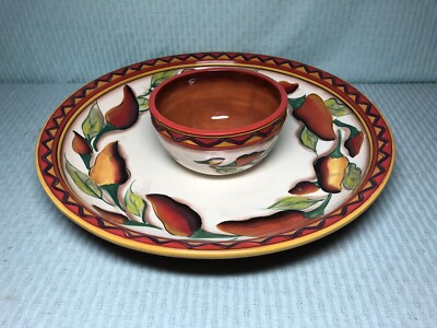 Large 16” Clay Art Santiago Salsa Chips Serving Set Chips and Dip Party Platter-image