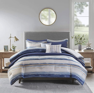 Madison Park Blue Marina 8 Piece Printed Seersucker Comforter and Coverlet Set C-image