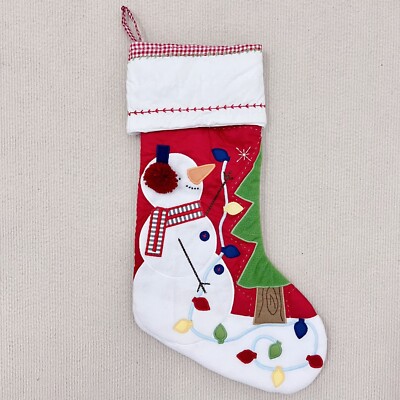 Pottery Barn Kids Snowman with Lights Quilted Christmas Stocking,Red,No Monogram-image