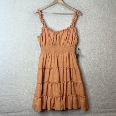 NWT City Studio Womens Orange Sleeveless Ruffled Tiered  Dress JUNIORS XL-image