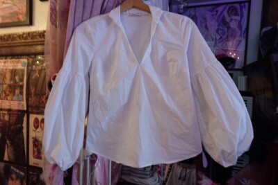 Women's XS 7th Avenue Design Studio White V-Necked long Sleeve Peasant Blouse-image