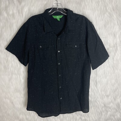 Dip Men’s Large Button Down Black Short Sleeve Speckled Collar Fred Myer Cotton-image