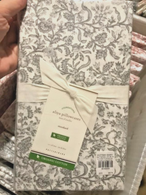 Pottery Barn Aliya Floral Standard Pillowcases Set 2 Gray Pair New More+🦩-image