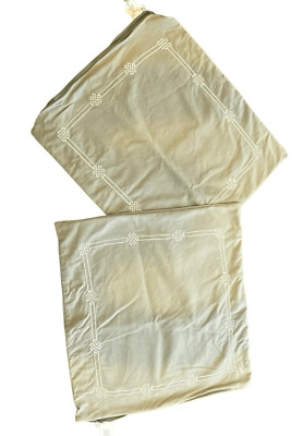 Pottery Barn Emilia European Shams Embroidered Sage Green 20x20 Set of 2-image