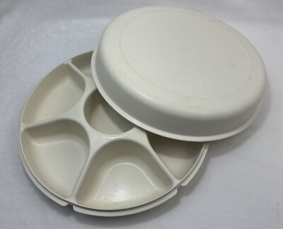 Vintage Tupperware Divided Veggie/ Fruit Dip Serving Tray With Lid #1666-1-image