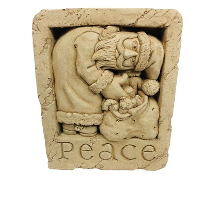 Carruth Studio Gift of Peace Hand Cast Stone Wall Plaque Christmas Santa 593-image