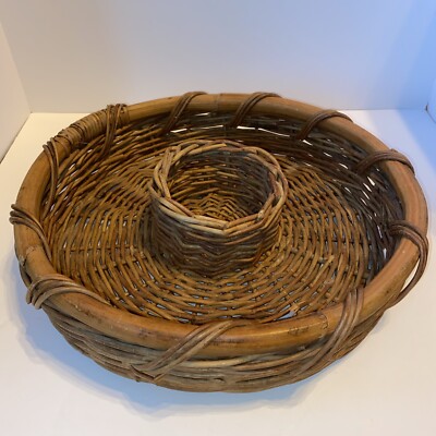 Boho Wicker Large Chips & Dip Serving Basket Tray Brown Cottagecore Patio-image