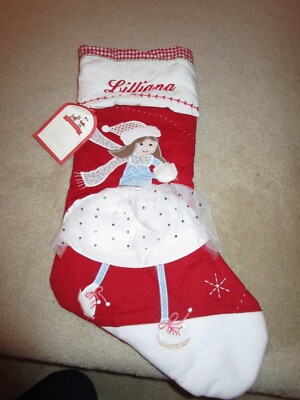 NEW POTTERY BARN CHRISTMAS GIRL QUILTED STOCKING MONOGRAM LILLIANA  20 X 11-image