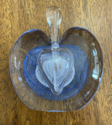 GLASS ACT STUDIO art Glass Perfume Bottle Blue Swirl With Stopper heart shaped-image