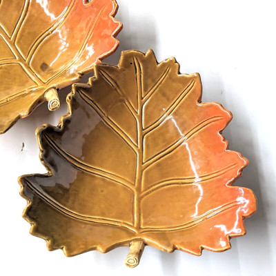 2 Glazed Pottery Veined Leaf BowlsHome Studio Autumn 7