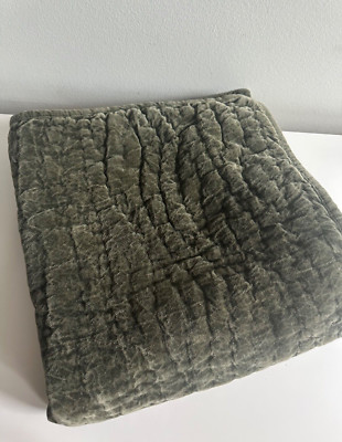 Pottery Barn Velvet Washed Handcrafted Quilted EURO Pillow Sham Loden 26”-image