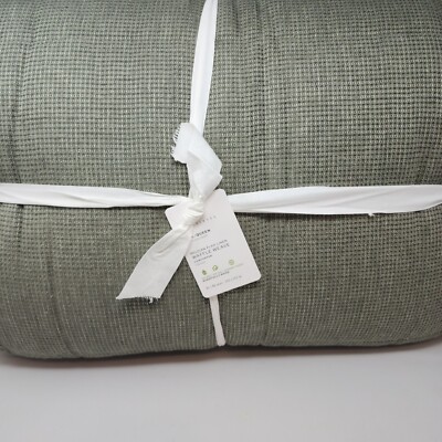 Pottery Barn European Flax Linen Tufted Waffle Comforter Full/Queen LODEN  NEW-image