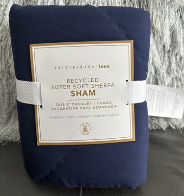 Pottery Barn Teen Super Soft Recycled Sherpa standard NAVY blue Sham NEW-image