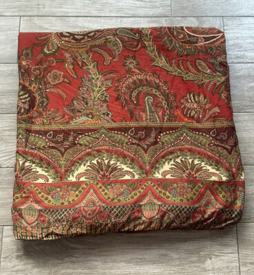 Pottery Barn Caroline Red Paisley Full/Queen Duvet Cover Sateen Cotton-image