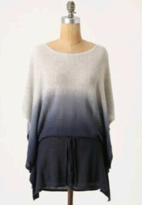 Rosie Neira Anthropologie Knit Top Blouse Poncho Ombre Dipped Boho Tie Waist M/L-image