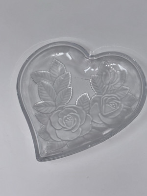 Heart Shaped Etched Crystal Glass Heart Tray—Winter Rose—Studio Nova.-image
