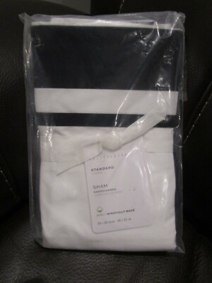 POTTERY BARN PARKER ORGANIC BLACK EMBROIDERED STANDARD PILLOW SHAM      NEW-image