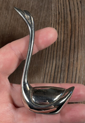 Swan Shaped Silver Tone Silver Plate Ring Holder Figurine 3.5” H By Studio-image
