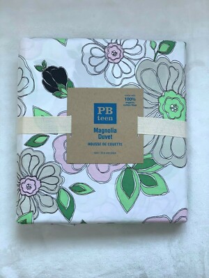 NEW Pottery Barn Teen Magnolia organic duvet cover twin green pink-image