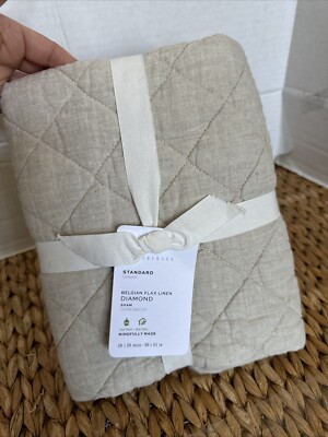 NEW Pottery Barn Belgian Flax Linen Diamond Quilted Standard Sham-image
