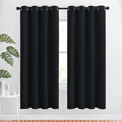 Black Out Curtains 72 Inch Long  Thermal Insulated Solid Grommet Black-image