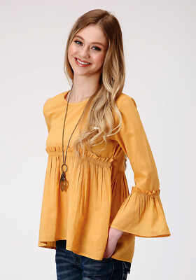 Roper Womens Yellow 100% Cotton Dip Dye L/S Blouse-image