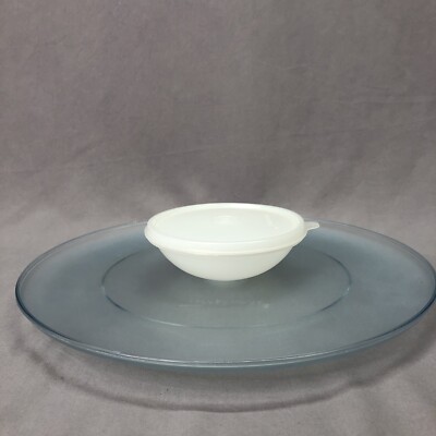 TUPPERWARE DIP-N-SERVE TRAY 492 CLEAR BLUE WITH BOWL 491 AND LID-image