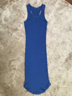 NWT SUNDRY Racerback Tank Dress Size 3/L in Blue Ribbed Cotton Dip Hem $148-image