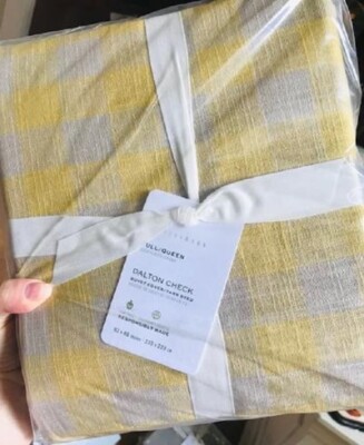Pottery Barn Dalton Duvet Cover Yellow Gray Queen 2 Standard Sham Buffalo Check-image