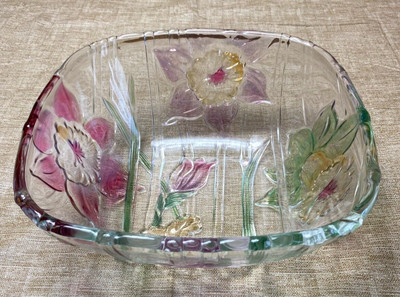 Crystal Clear Studios Square Serving Dish Embossed Flowers Design  10