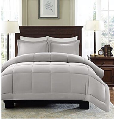 Sarasota Twin Size Down Alternative 2pc Comforter Set in Light Grey Box Quilting-image