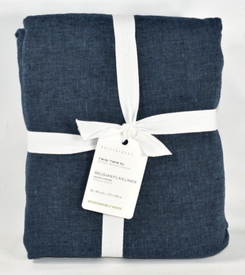 Pottery Barn Belgian Flax Linen Twin or Twin XL Duvet Cover Denim Blue NEW-image