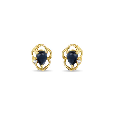 Teardrop Sapphire Studs with Diamond Accent 14K Yellow Gold-image