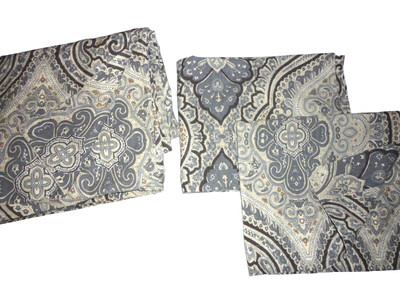 POTTERY BARN GRAY CHARCOAL BLUE TAN PAISLEY (3PC) FULL/QUEEN DUVET SET-image