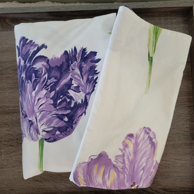 Pottery Barn Twin Duvet 1 Standard Case Purple Floral Iris -image